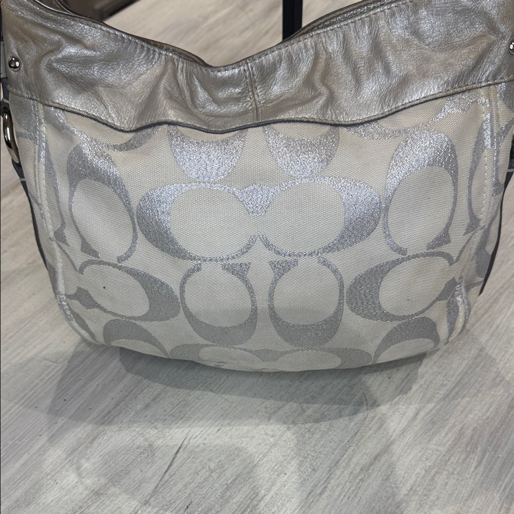 Coach Metallic Silver and Cream Shoulder Hobo Bag - Picture 10 of 16